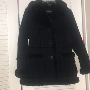 Genuine Suede Coat with Faux Fur Lining